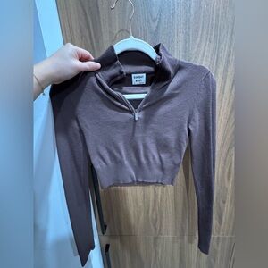 Sunday Best - Brown Cropped Quarter-Zip Sweater
